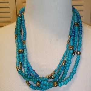 VTG Turquoise 5 stran W/gold BEADS Necklace